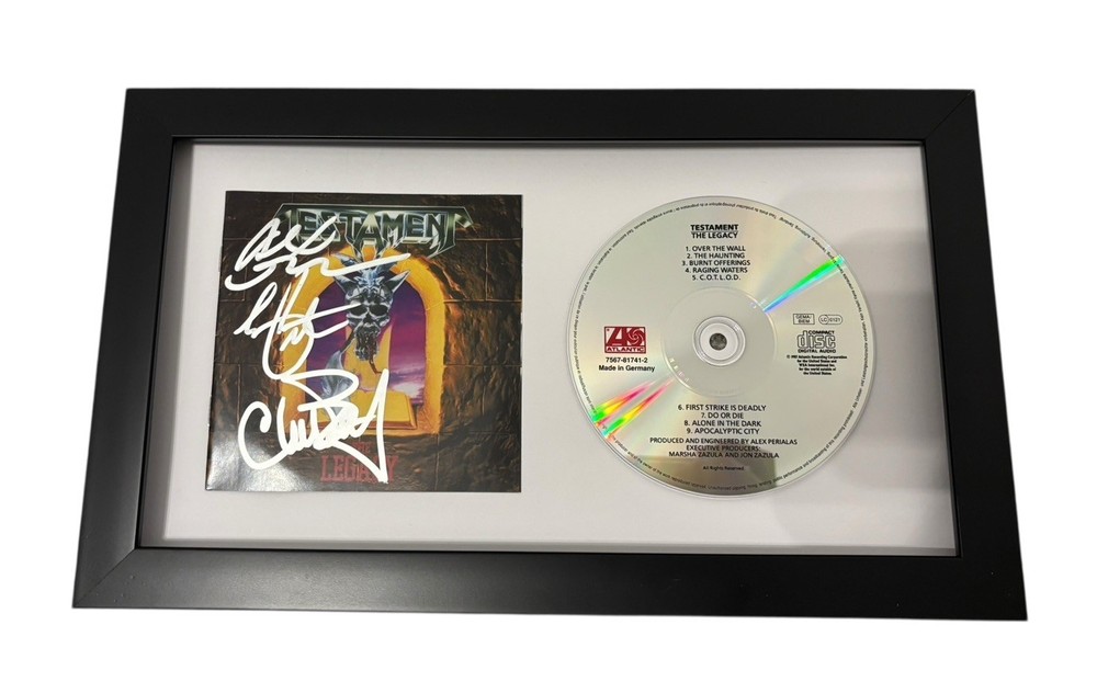TESTAMENT SIGNED AUTOGRAPH THE LEGACY FRAMED CD CHUCK +2 w/ PROOF JSA CERT COA