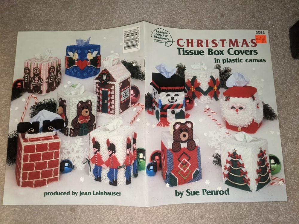 American School Needlework Christmas Tissue Box Covers in Plastic Canvas Pattern