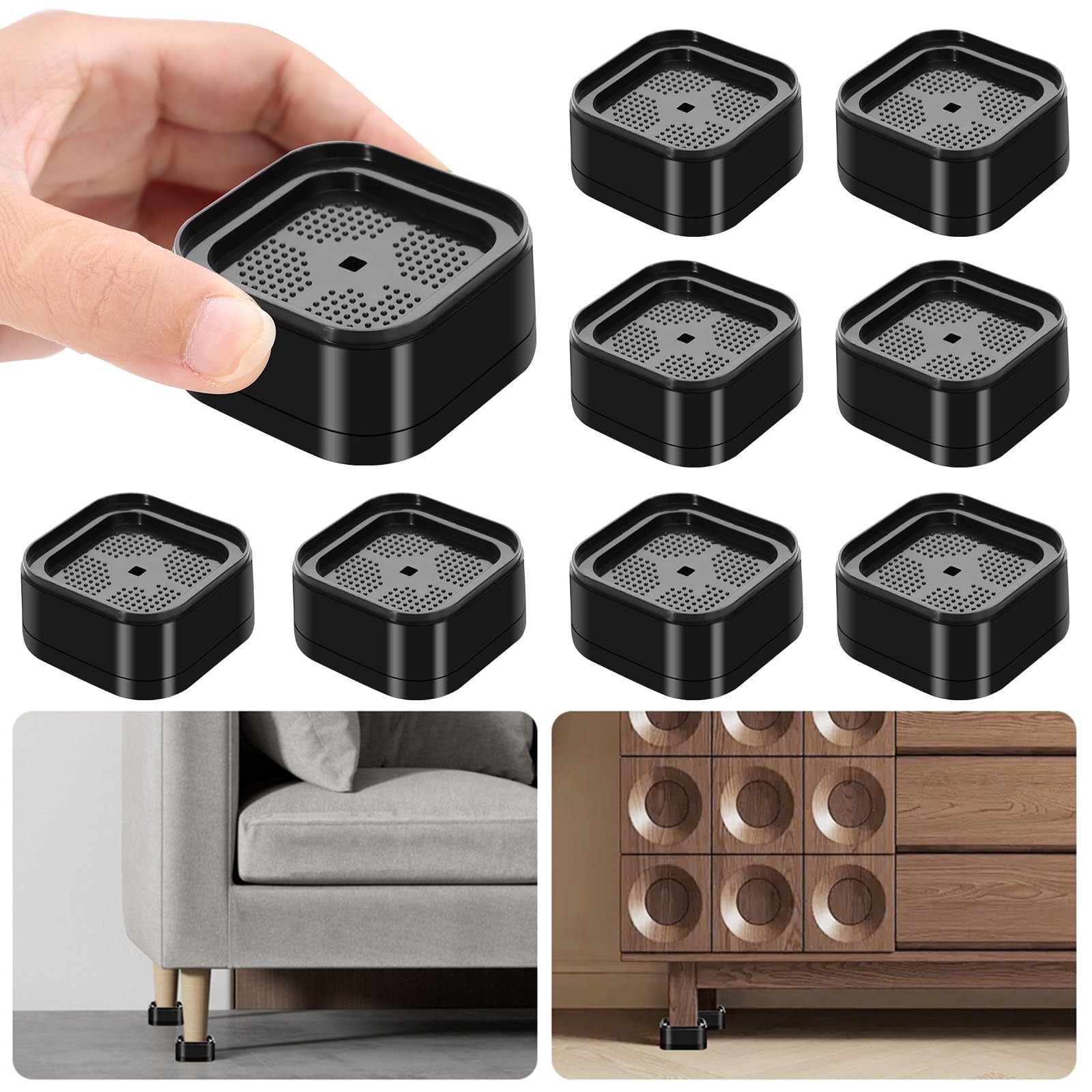 8 Pack Adjustable Furniture Bed Risers, Stackable Heavy Duty Lifts 1-3 Inch