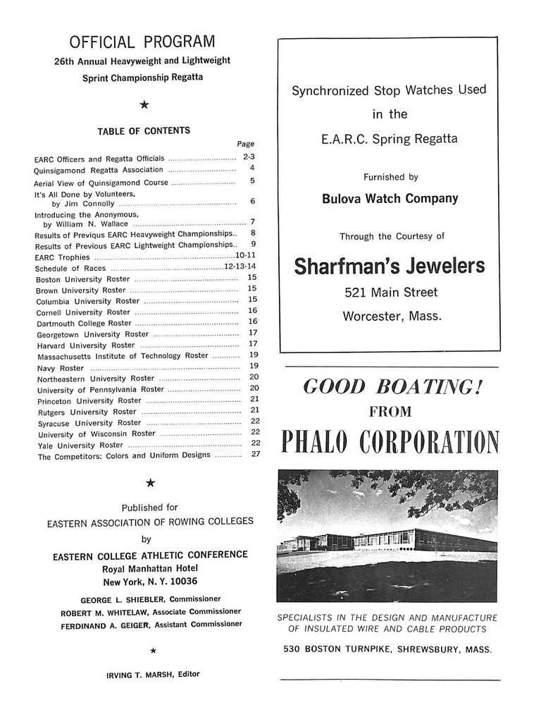 26th Annual E.A.R.C. Sprint Rowing Championships Official Program 1971