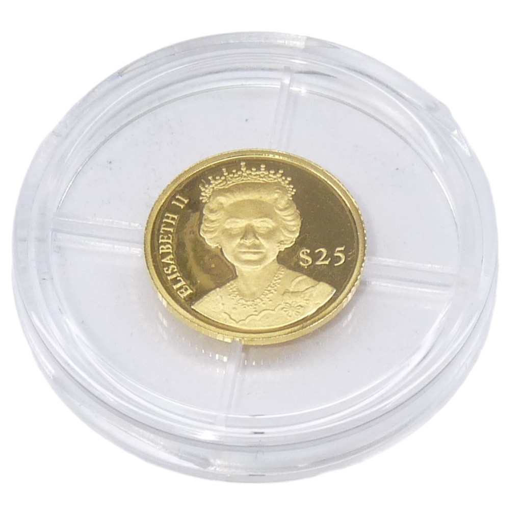 2000 Liberia $25 World's Smallest Gold Coin Queen Elizabeth II .999 w/ COA