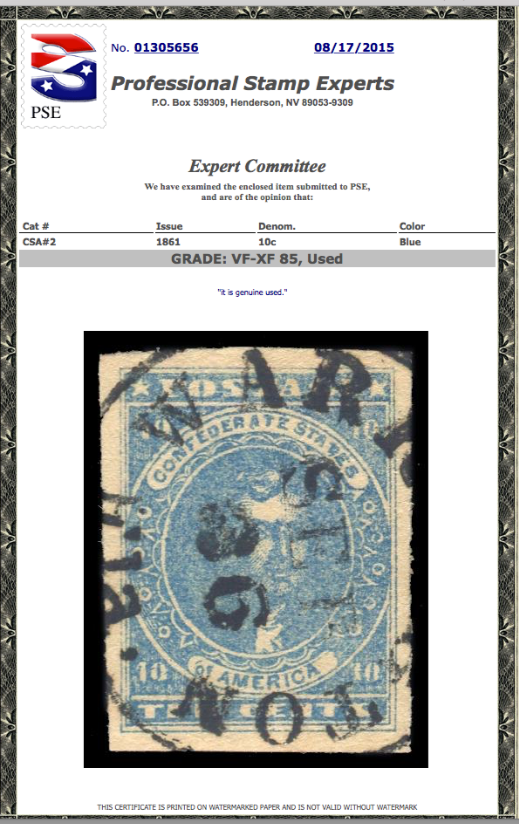 CSA #2 Used PSE graded 85 w/ CDS, Cert # 01305656
