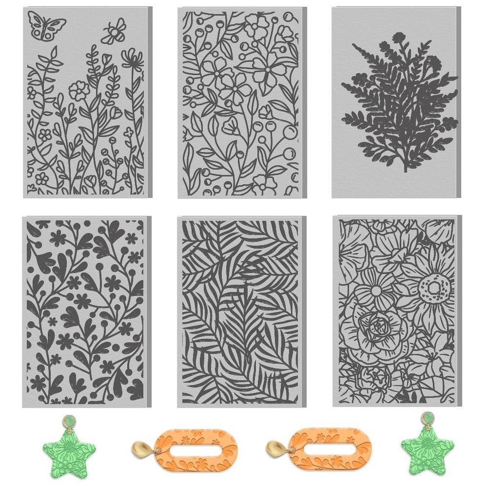 6 PCS Polymer Clay Texture Sheets Plants Clay Texture Mat for Using with Clay...