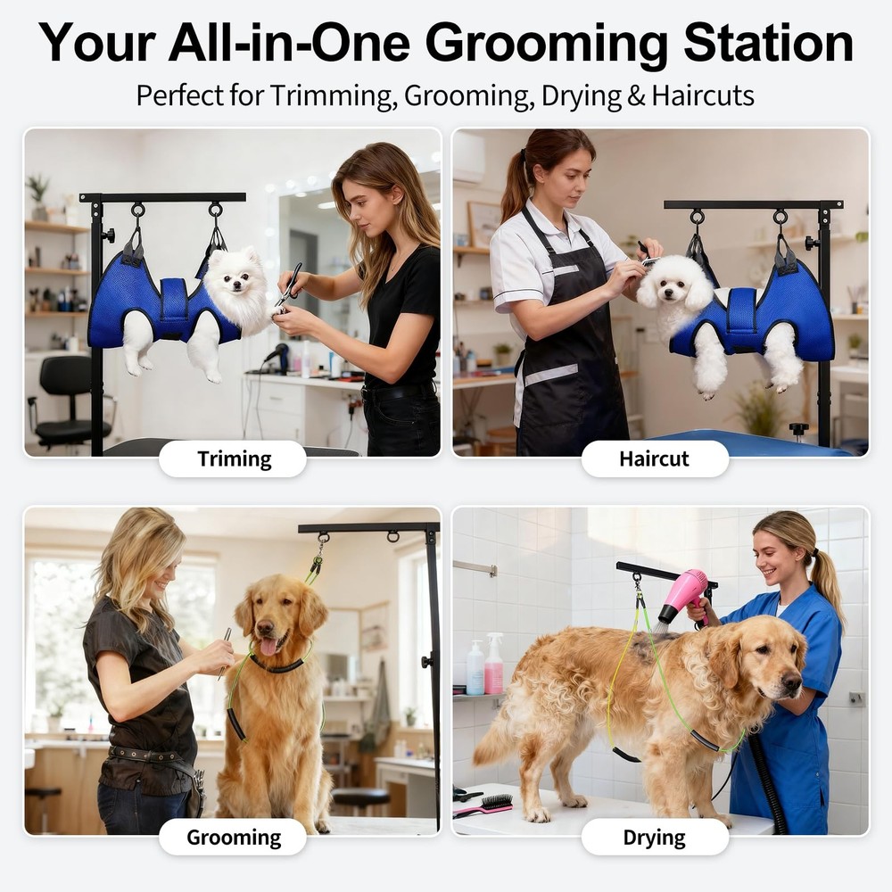Foldable Dog Grooming Table Arm – Adjustable 28"-41" Clamp Arm with Hammock, ...