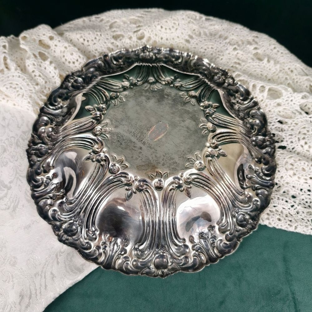Vintage Silver Decorative Large Plate Bowl