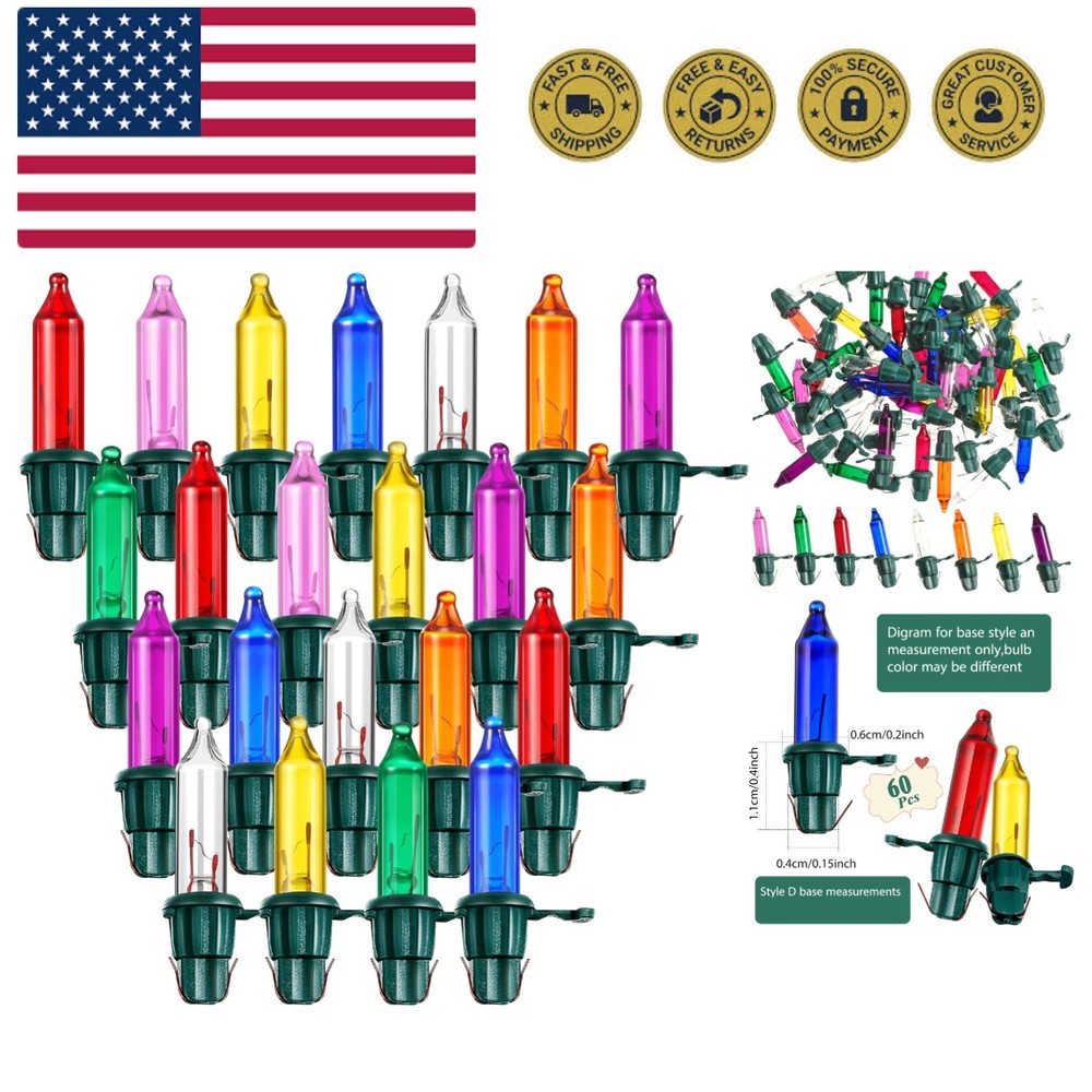 60 Count Christmas Tree Replacement Light Bulbs 2.5v 0.425 Watt Replacement B...
