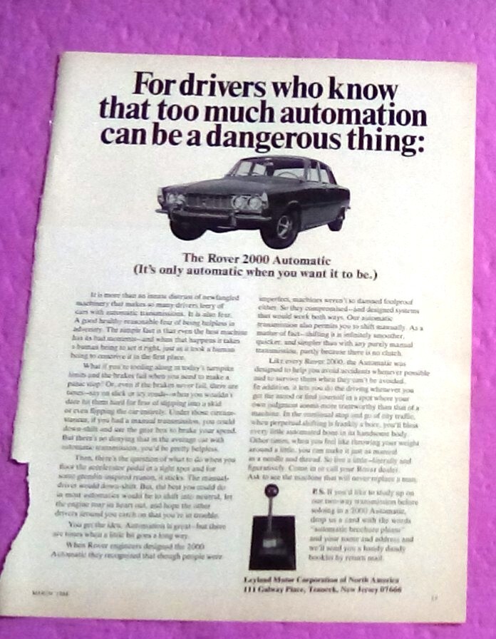 1968 Rover 2000 print ad