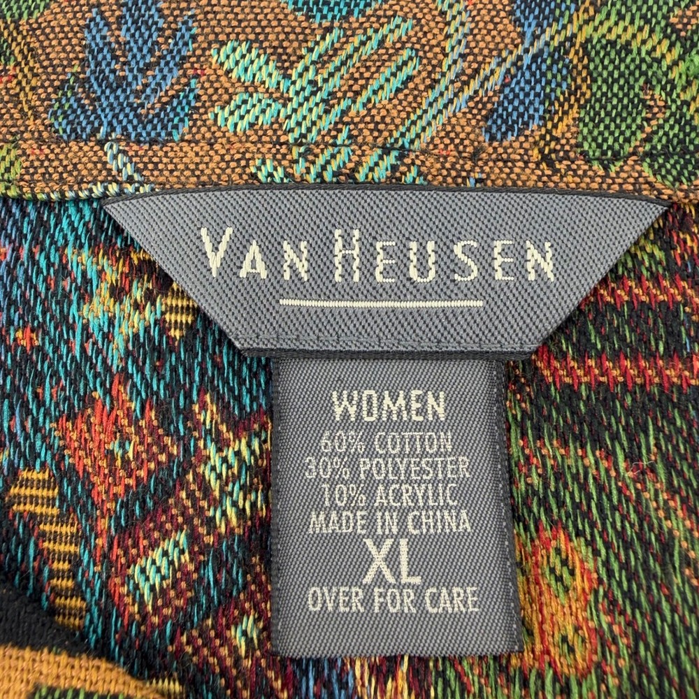 Van Heusen XL Multicolor Tapestry Jacket Patchwork Floral Boho Button Front
