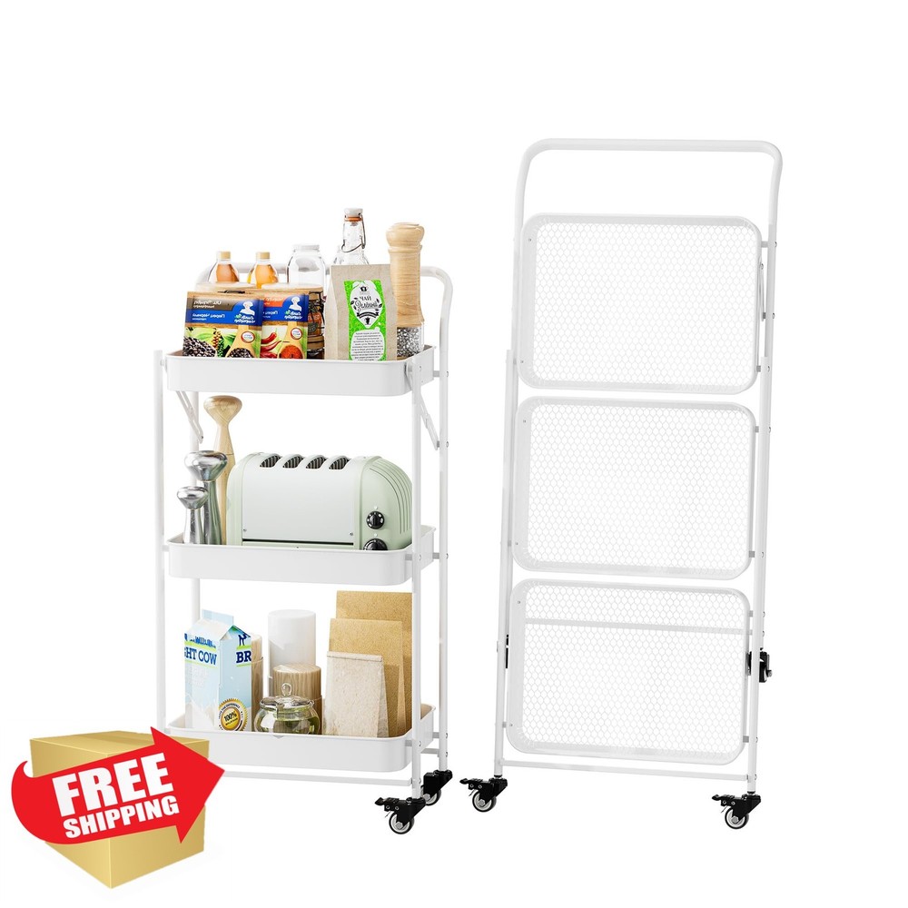 JAQ 3-Tier Folding Utility Cart with Handle White