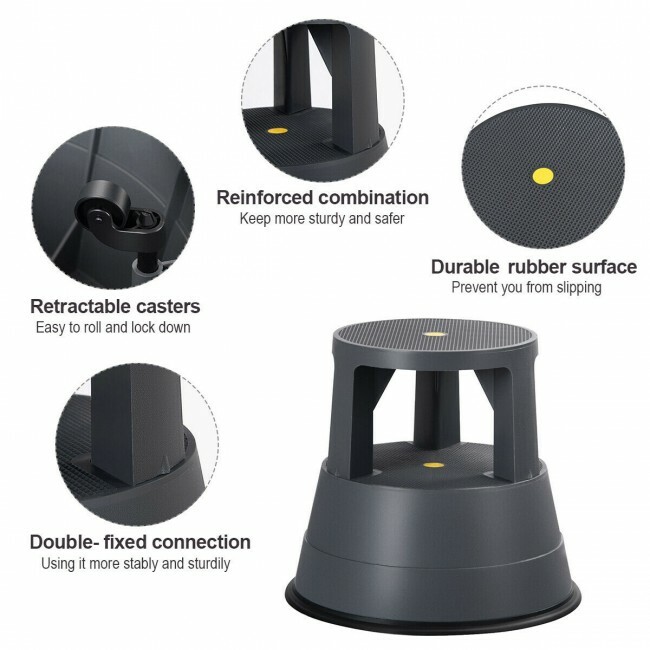 Kick Stool Rolling Step Stool W/Non-Slip Rubber Platform 330LBS Capacity Kitchen