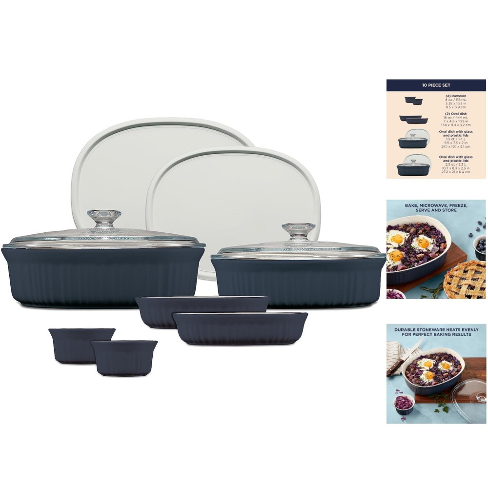 Versatile 10-Piece Stoneware Bakeware Set with Lids - Safe for All Cooking Needs