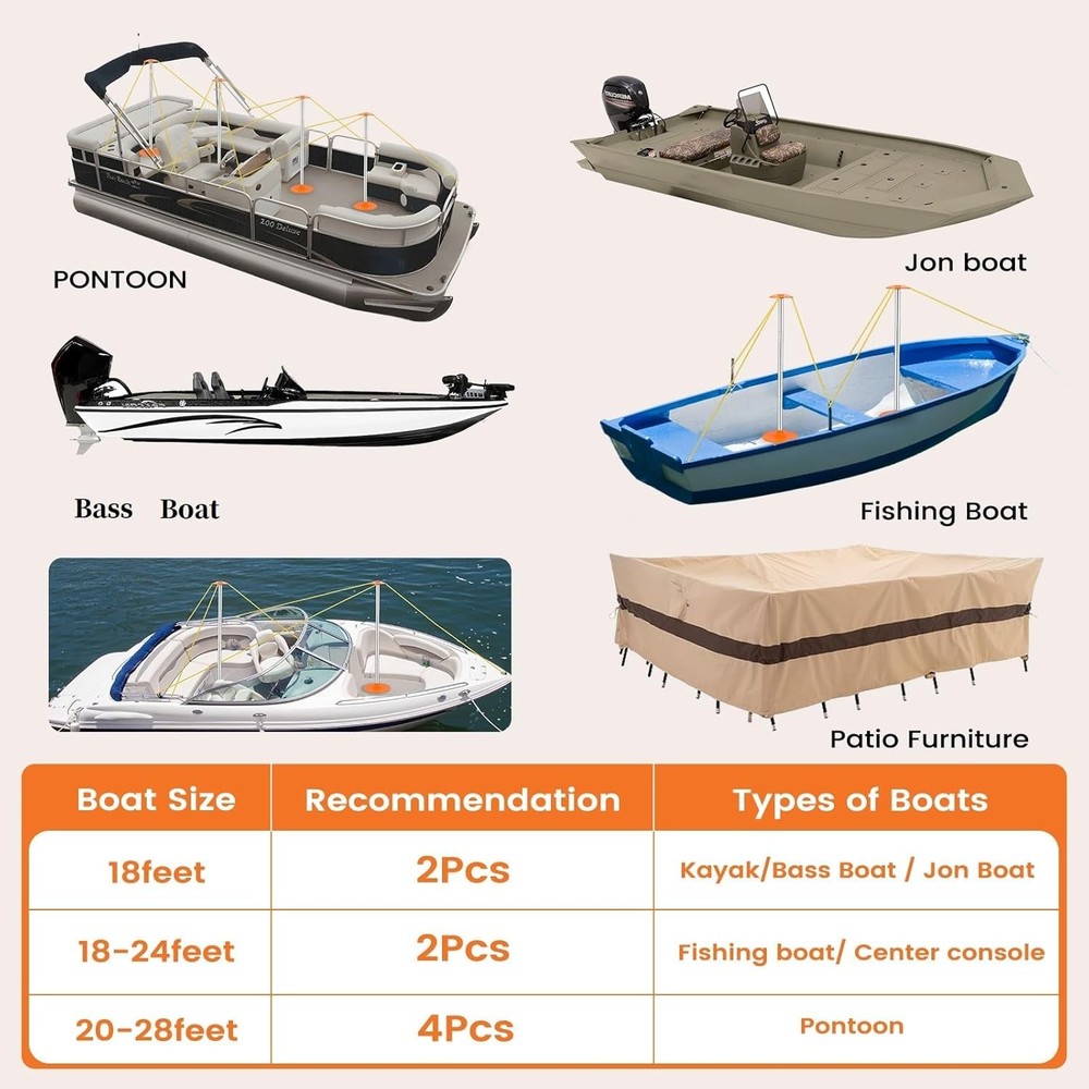 2 Pack ABS Boat Cover Support Pole With Ropes Adjustable Support Pole Anti-UV