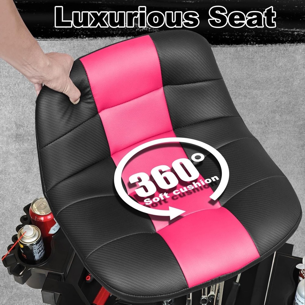 Pink Rolling Stool Adjustable Height Pneumatic Garage Mechanic Stool - READ DESC