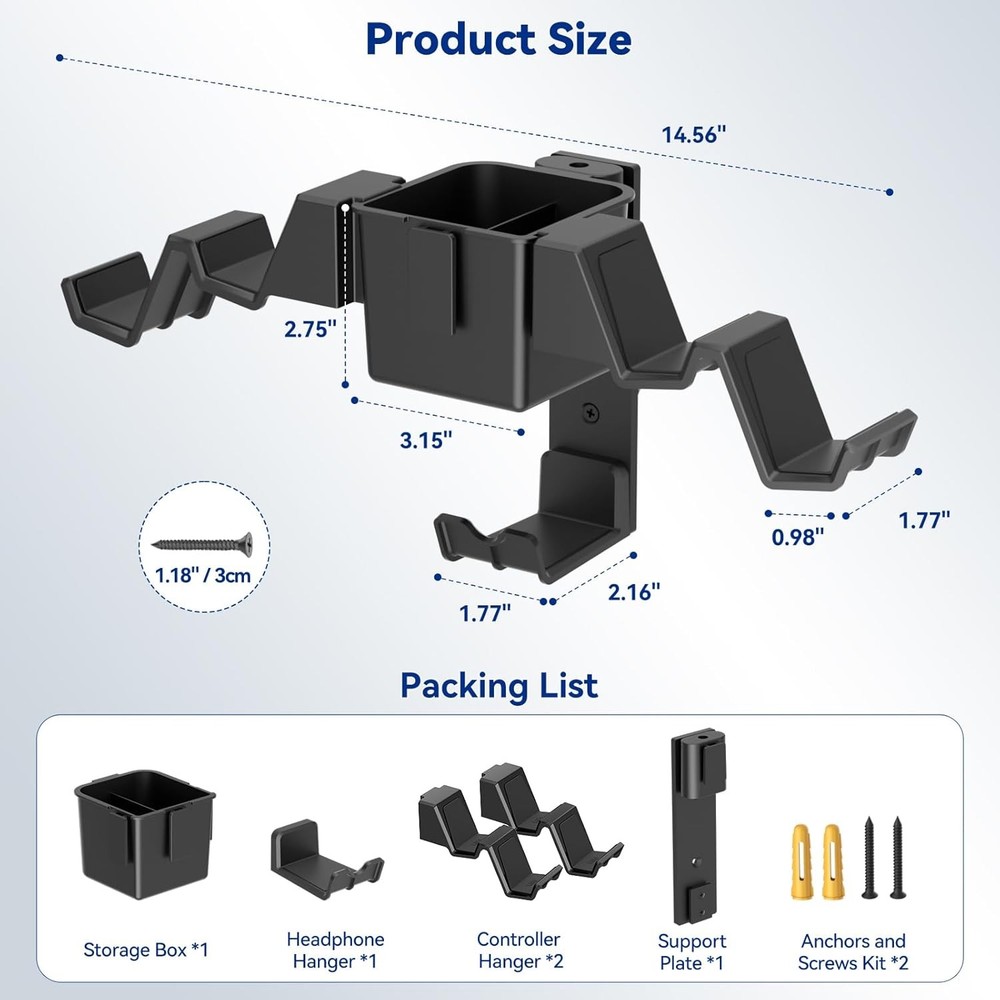 KDD Controller Wall Mount & Headset Holder, Universal Gaming Organizer Stand wit