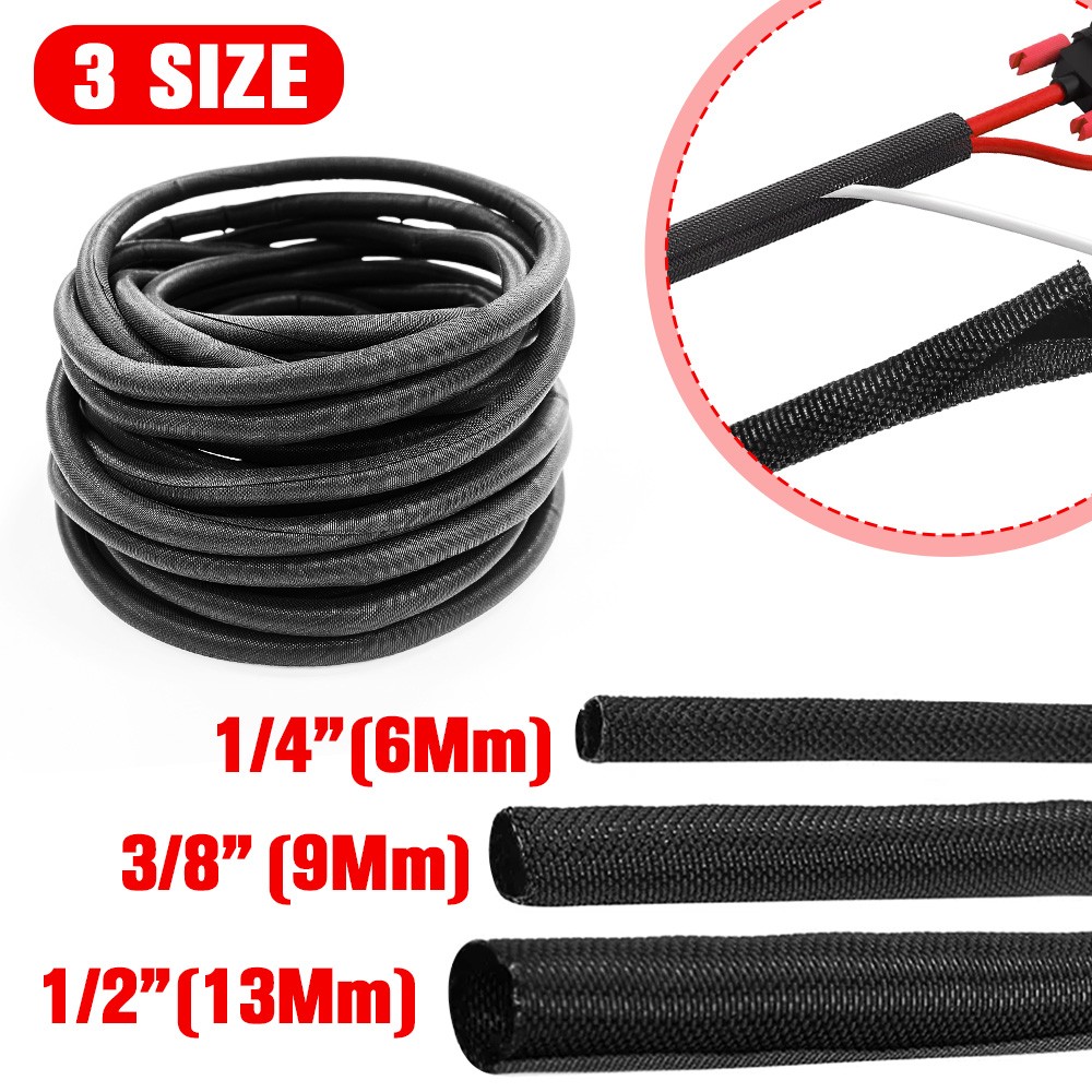 Black Split Wire Loom Braided Cable Sleeve Wires Harness Wrap Cord Protector