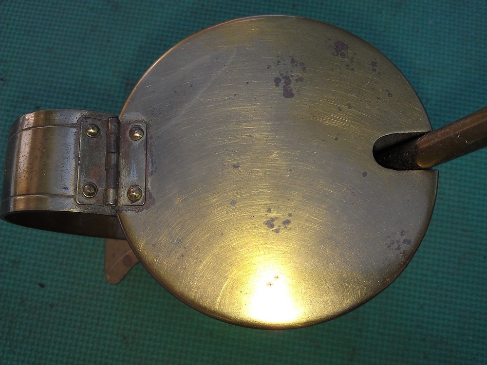 24ff61 BRASS FIRE STARTER SET: MITCHELL CANADA, ALL IS BRASS EXCEPT FOR STONE