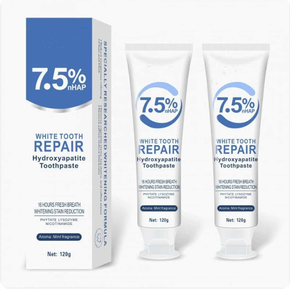 Fluoride-Free Hydroxyapatite Toothpaste - 7.5% for Whitening & Protection (2pk)