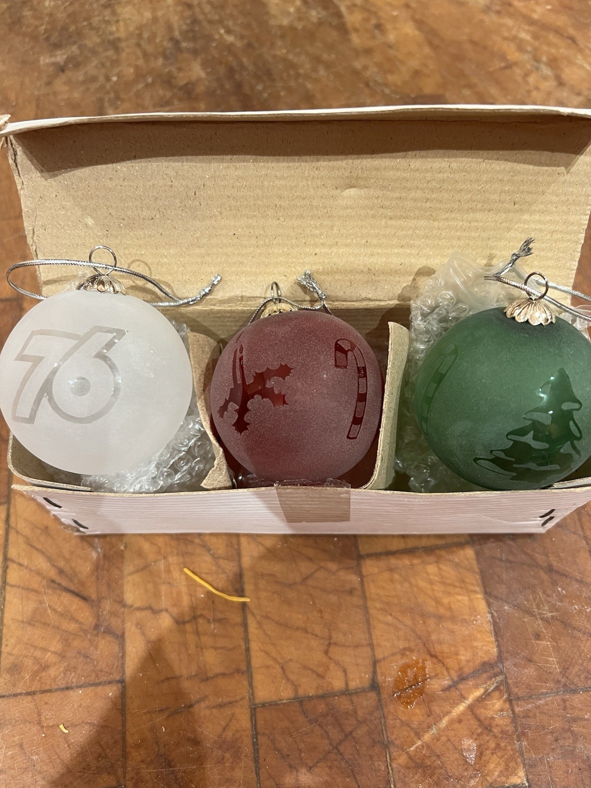 Rare Vintage Union 76 Glass Christmas Ornaments, Thick Glass Set of 3