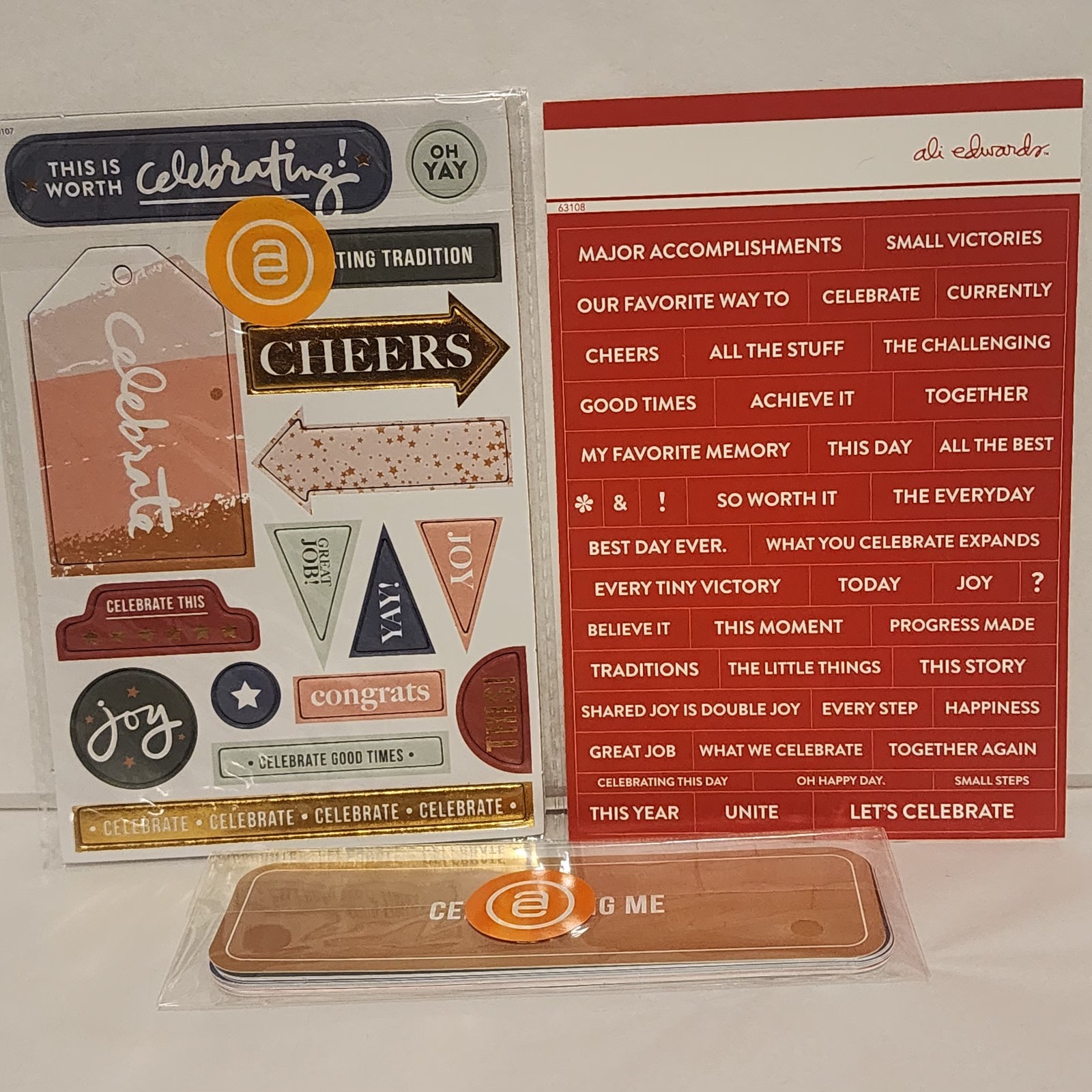 Ali Edwards 3x8 Album, Celebrate & Friends Story Embellishments Scrapbook Lot