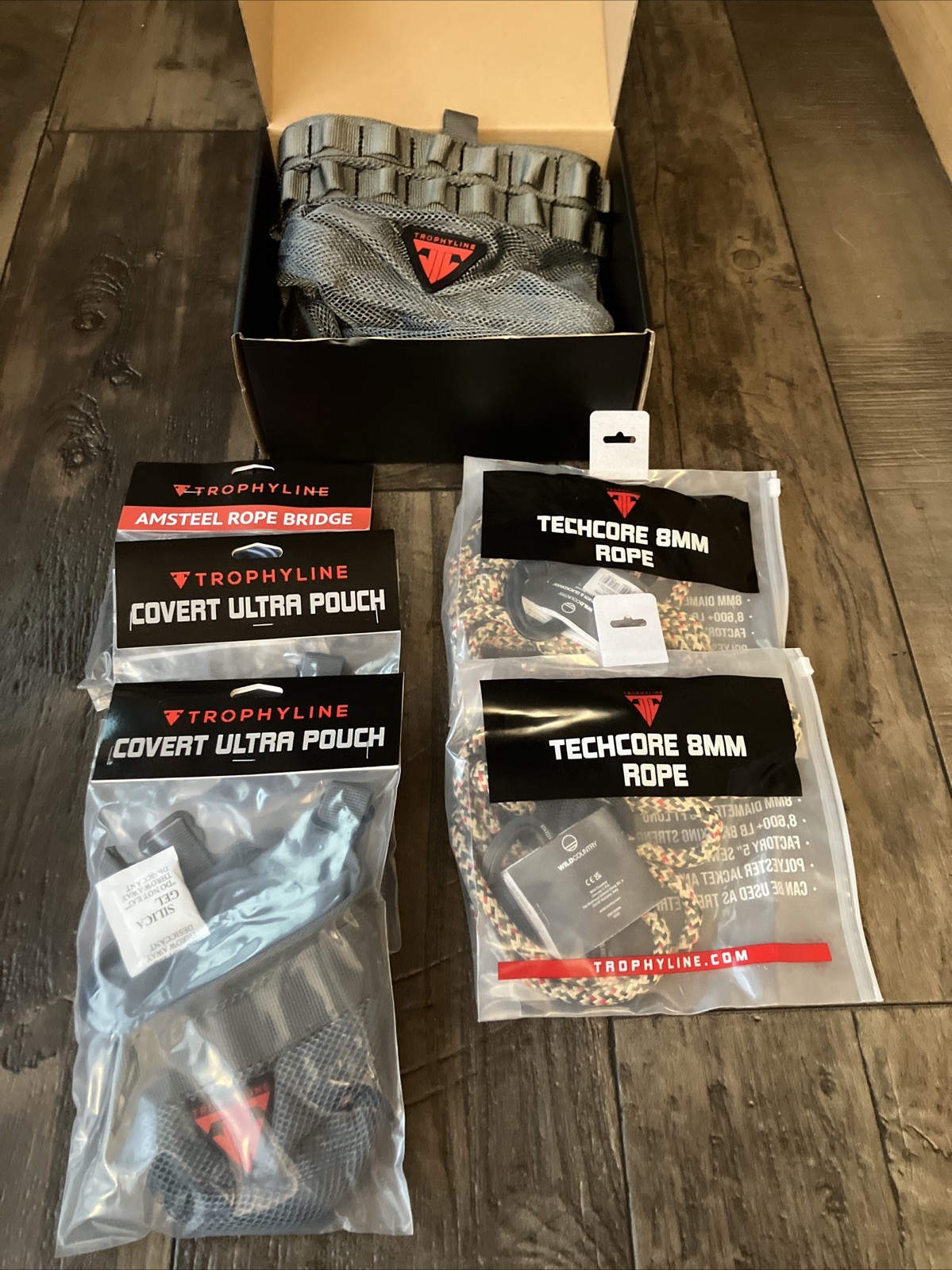 Trophyline Covert Ultra Hunting Saddle Kit Gray L/XL 2 Pouches 2 Ropes Amsteel