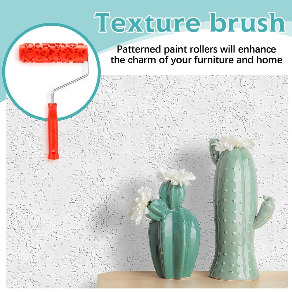 2 Pcs 7'' Texture Roller Pattern Paint Roller for Wall Decoration Classic Rub...
