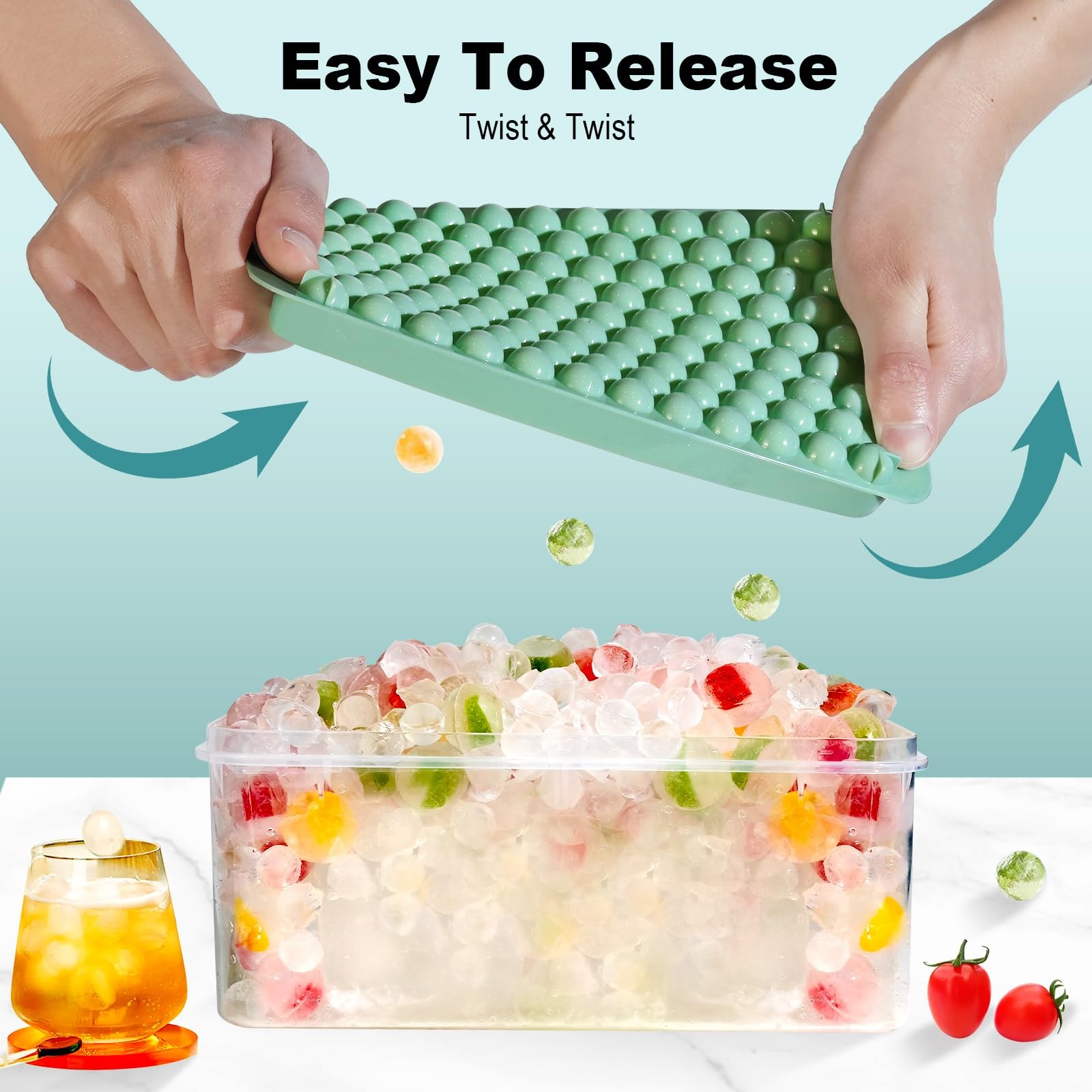 Mini Ice Cube Tray Small Round Molds 104x3 PCS Tiny Pebble balls Crushed Trays