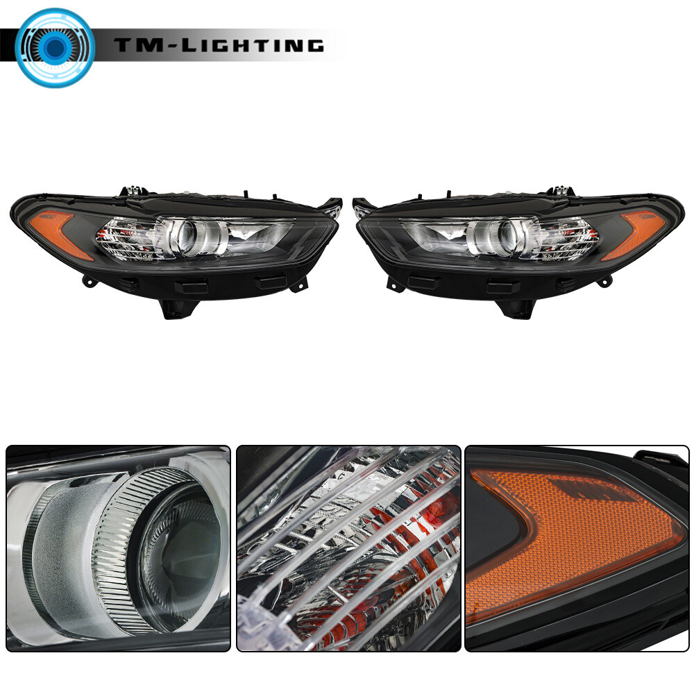 For 2013-2016 Ford Fusion Headlight Headlamps Assy Black Halogen Left&Right Side