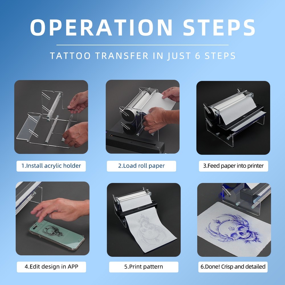 Wireless Tattoo Printer Kit with Holder and Roll Paper