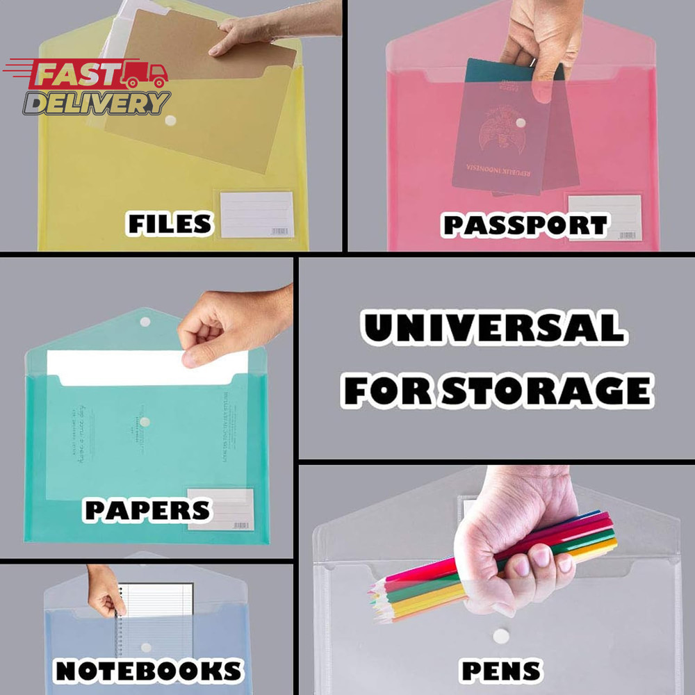 10 Pack Plastic File Folders with Label Pockets - US Letter & A4 Size Clear Docu