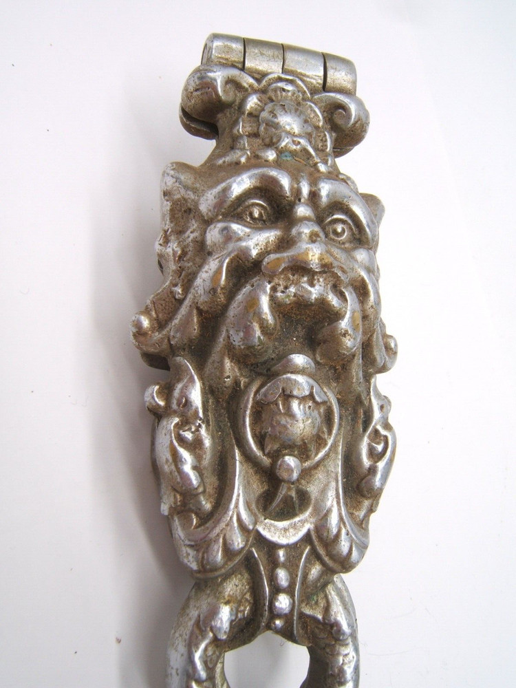 BRONZE SILVERPLATE NUTCRACKER W/ GROTESQUE LION ON FRONT OF HANDLE