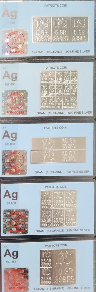 One Gram Silver Bars That Snap Apart (5 Pack)