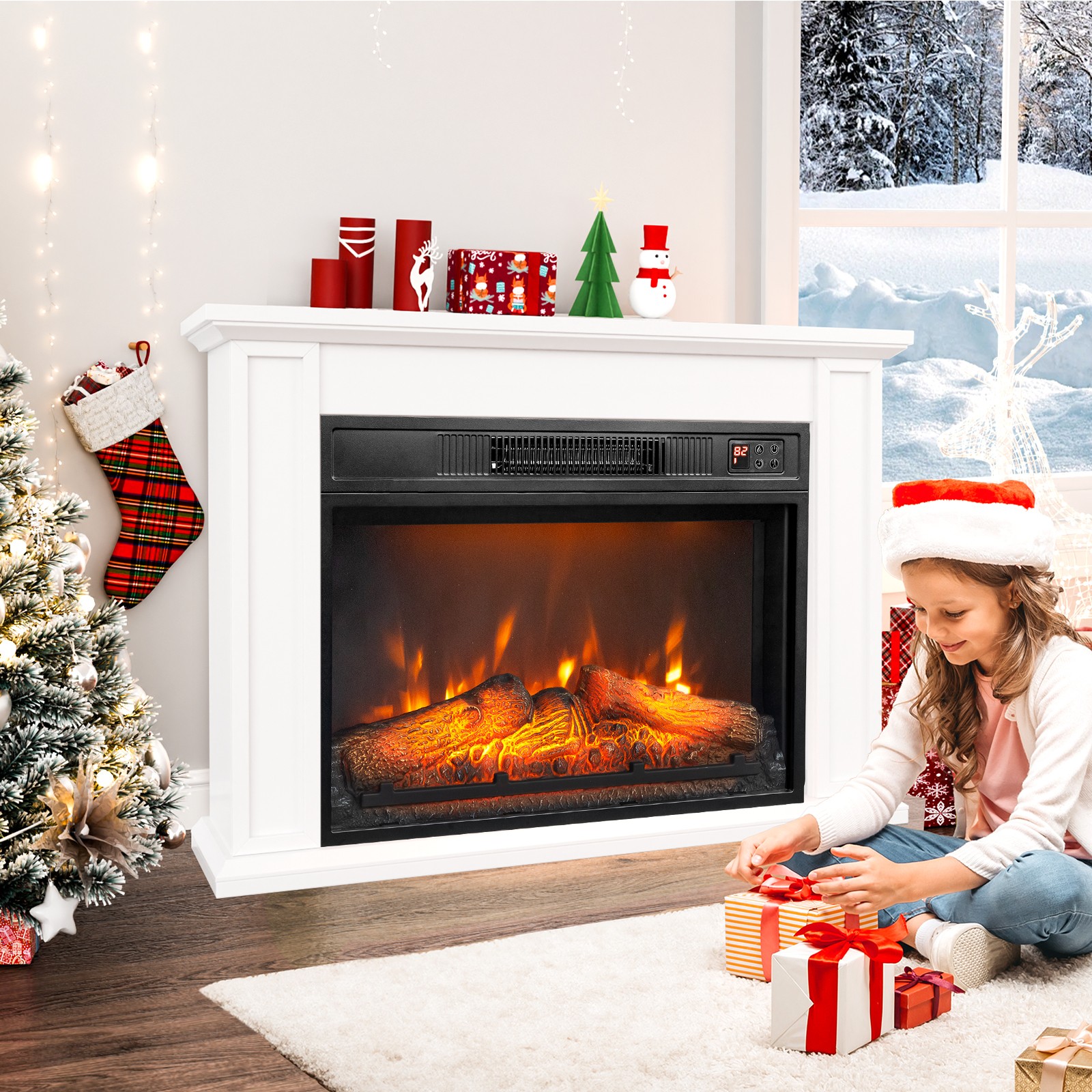 ROVSUN 23" WiFi Electric Fireplace Insert, 1400W Wall Recessed Fireplace Heater