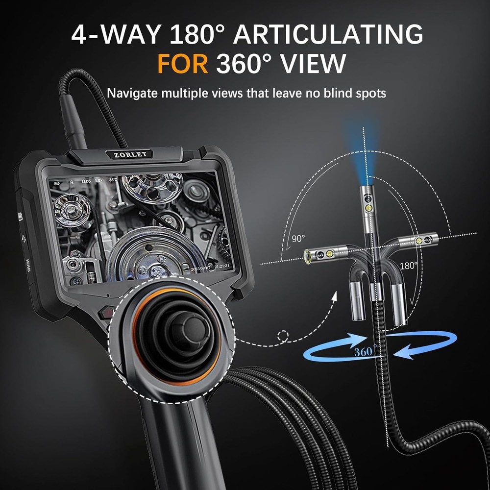 Dual Lens Borescope Camera 360 Articulating 5in Screen Tool