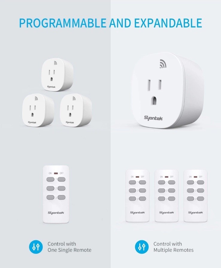 Wireless Remote Control Light Switch Kit for Appliances, 100 ft Range, 3 Outlets