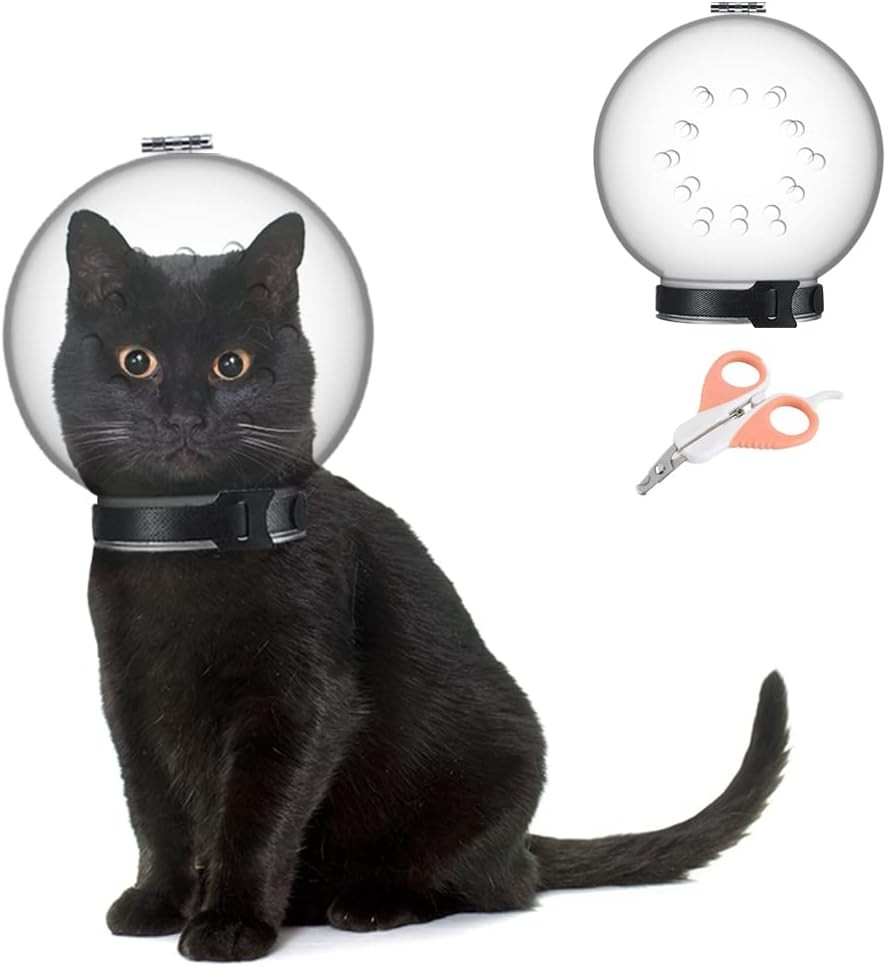 Cat Muzzle Combo Adjustable Cat Hood Breathable Anti-Bite Muzzles to Prevent