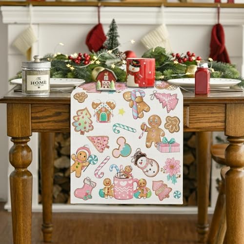 Gingerbread Table Runner Christmas Table Runner Gingerbread 13"x72" Pink