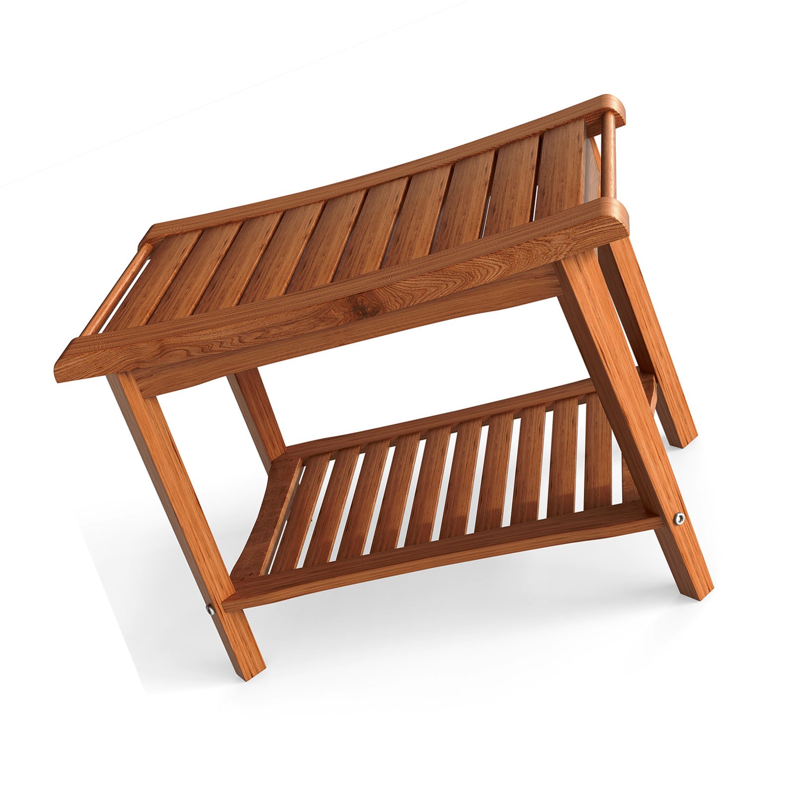 Shower Bench Wood Water Proof Ergonomic Shower Stool With Storage Shelf FKRT