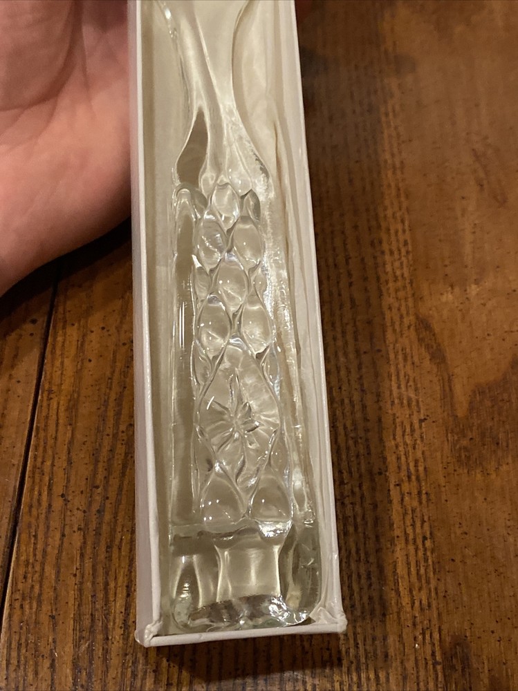 Vtg CHELTENHAM Glass 9.5" Serving Fork Embossed Diamond Pattern Handle In Box