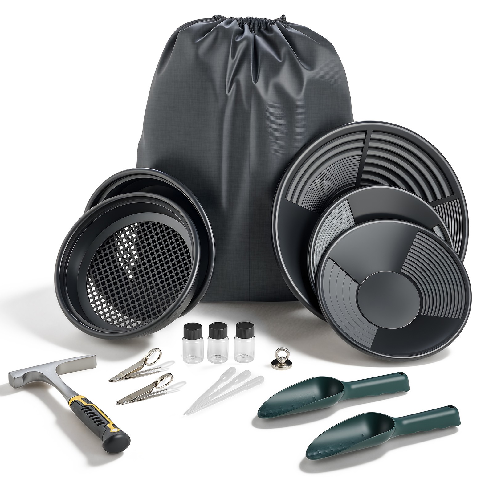 Uimoso 19 PCS Gold Panning Kit with 10 & 14 in Pans, New