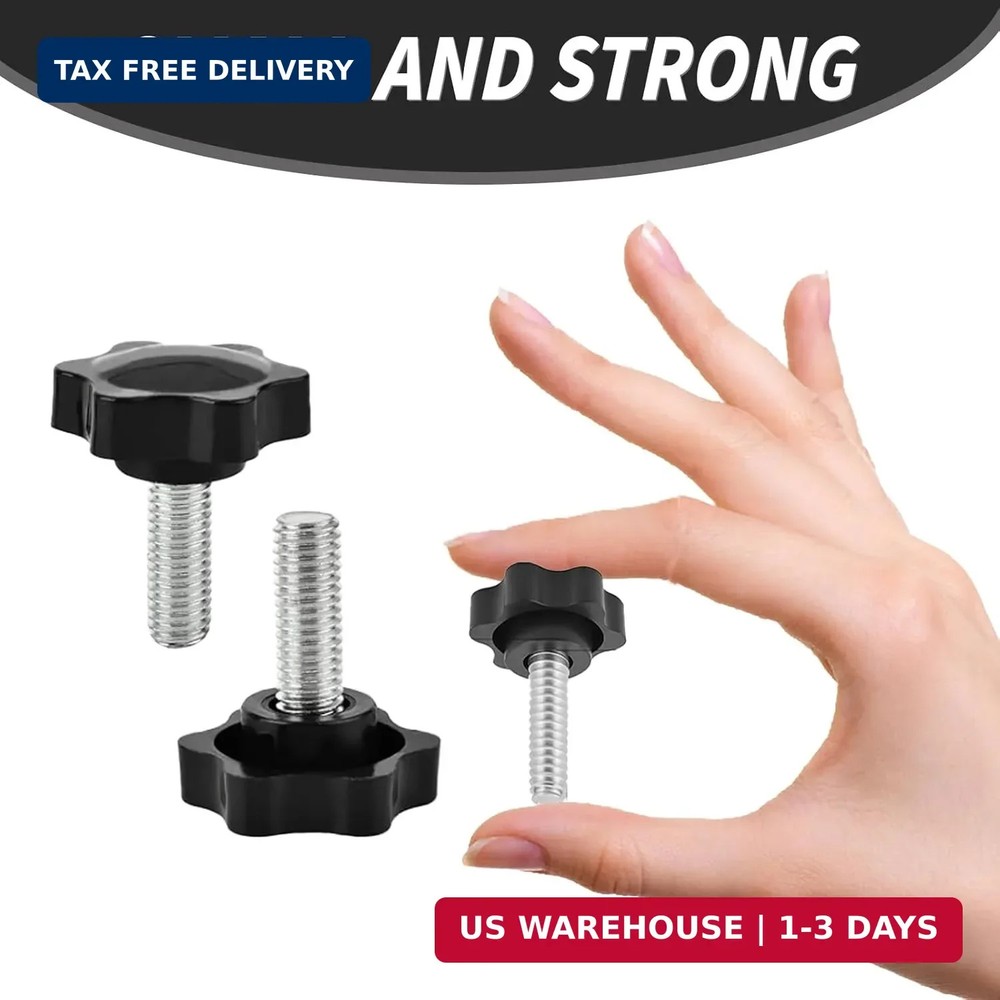 M6x20mm - 1.0 Threads Black Star Knobs, 16 PCS Threaded Knurled Thumb Nuts for M