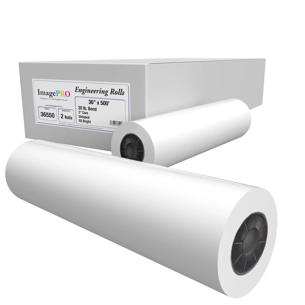 36x500 ImagePro Paper Engineering Rolls for HP PageWide Printers 3" Core