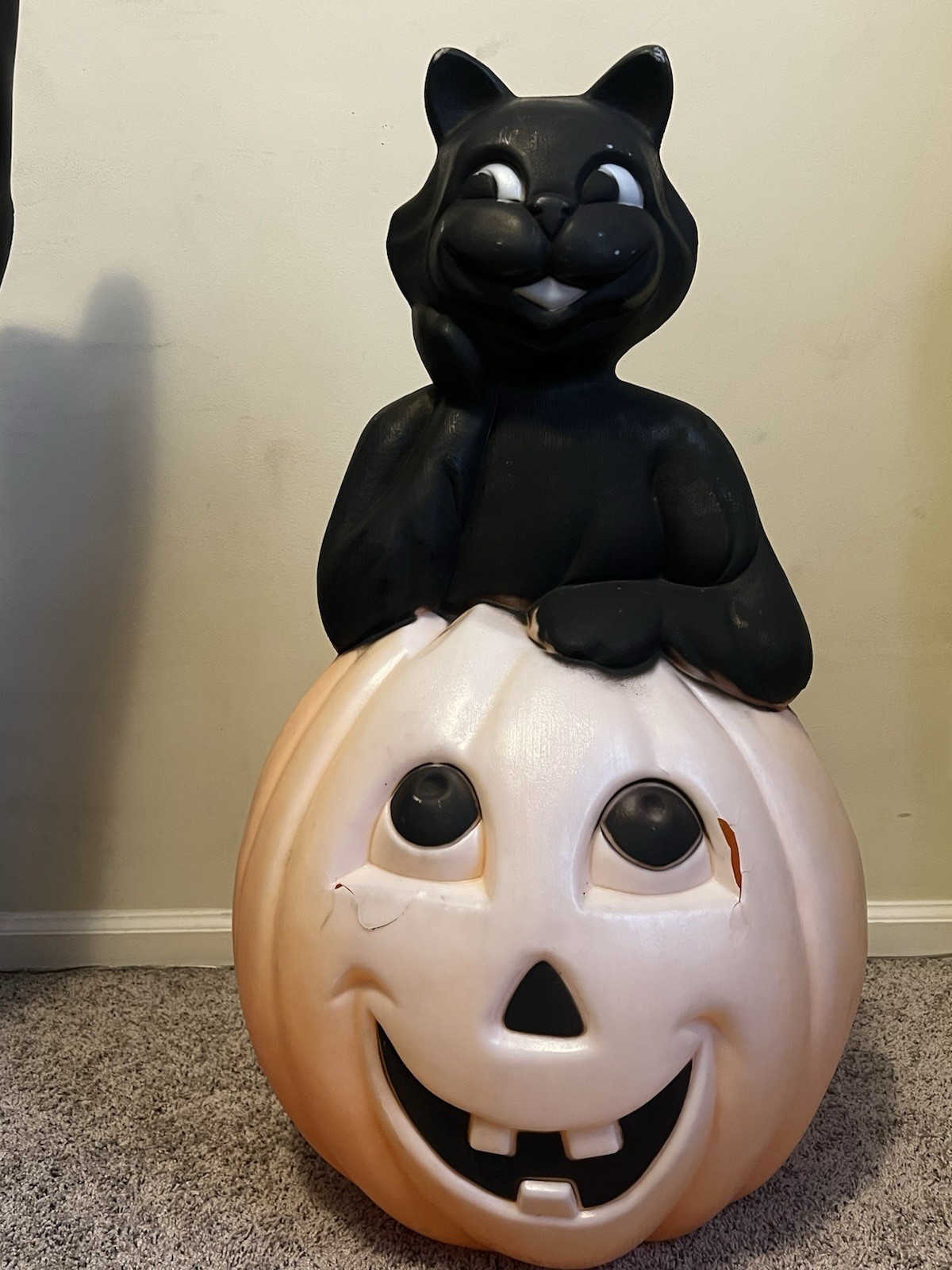 Vintage Large 34" Carolina Enterprises Black Cat on Pumpkin Halloween Blow Mold
