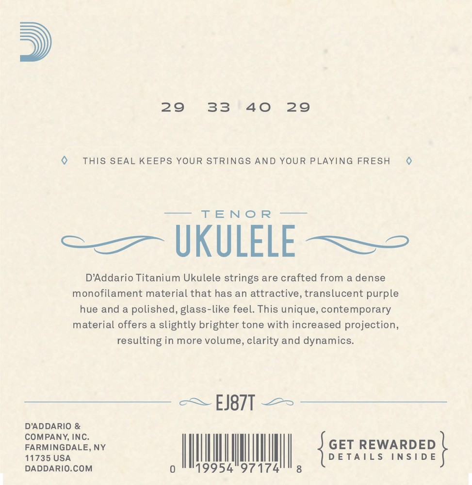 D'Addario EJ87T Titanium T2 Ukulele Strings Tenor Uke