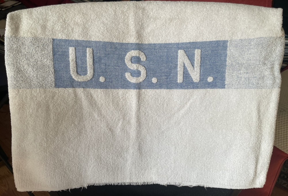 40s 50s U.S.N. WW2 Navy Huck Bath Towel USS sailor USN Vintage 41"x21.5"