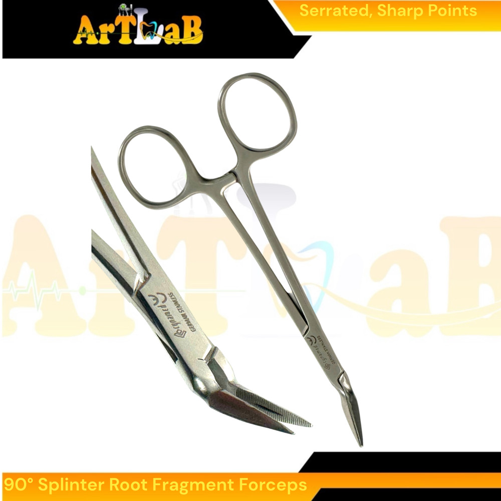 5.5" Splinter Root Fragment Forceps 90 Degree Tapered Serrated Sharp Tips