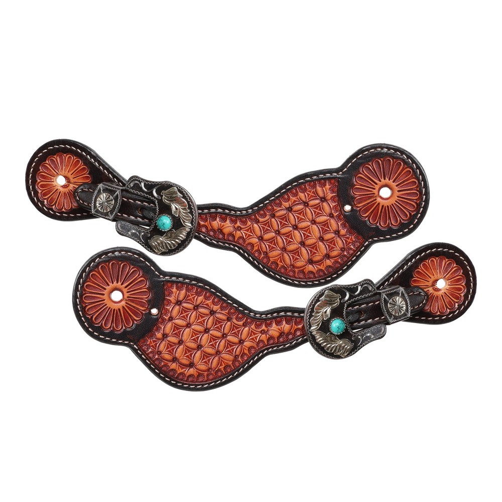 Showman Ladies Rustic Tooled Spur Straps