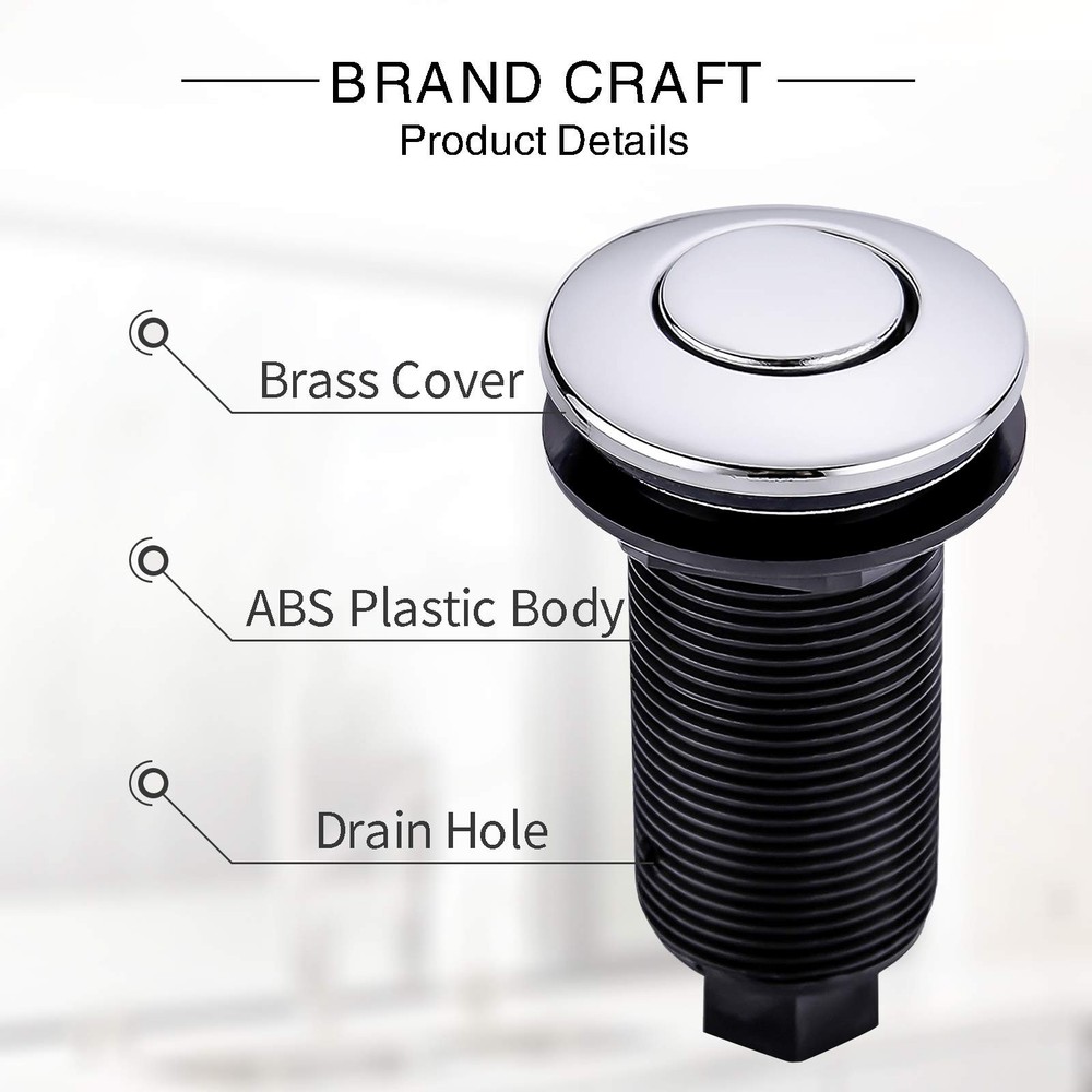 SINKINGDOM Garbage Disposal Air Switch Kit with Long Button, Chrome (Brass Cover