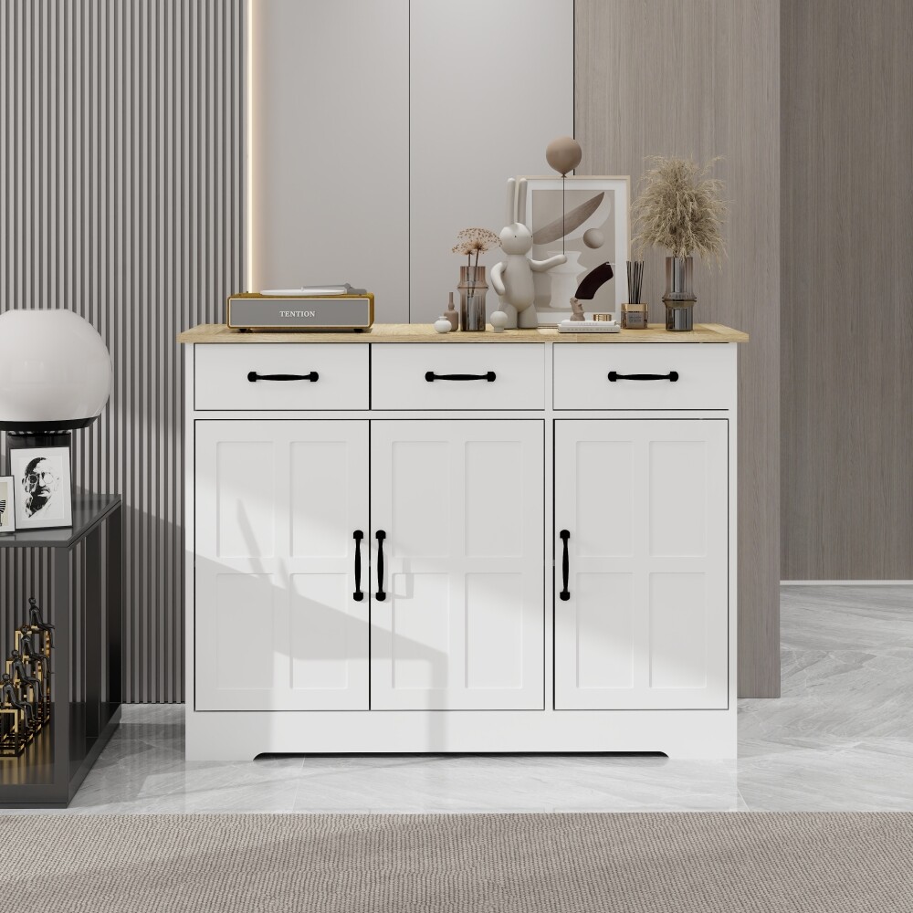 Simple Design Buffet Cabinet Storage Sideboard with 3 Drawers&3 Doors White