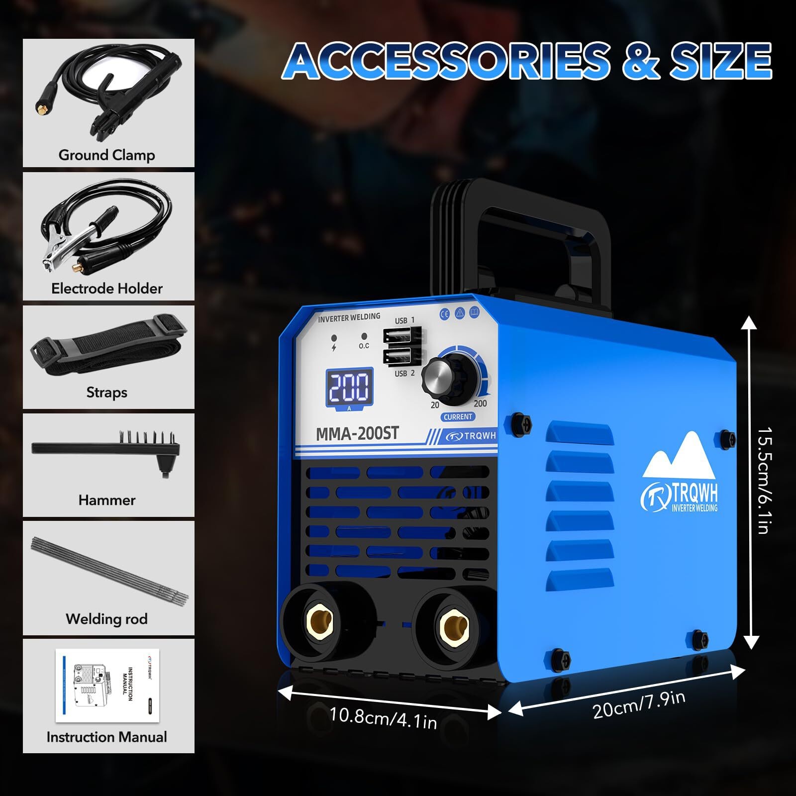 TRQWH 200A Portable Stick Welder 110V MMA ARC Welding Machine with IGBT Inverter