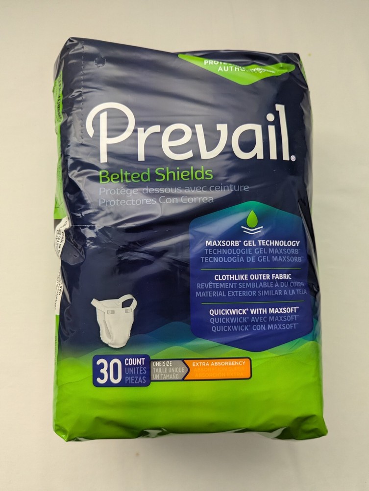 Prevail Belted Shields 30 Count Extra Absorbency Incontinence One Size
